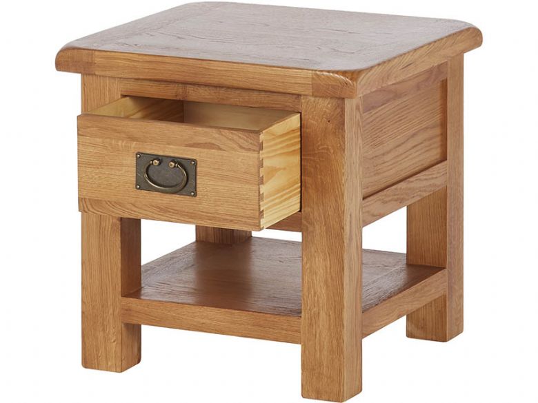 Winchester Oak Lamp Table With Drawer Open Drawer