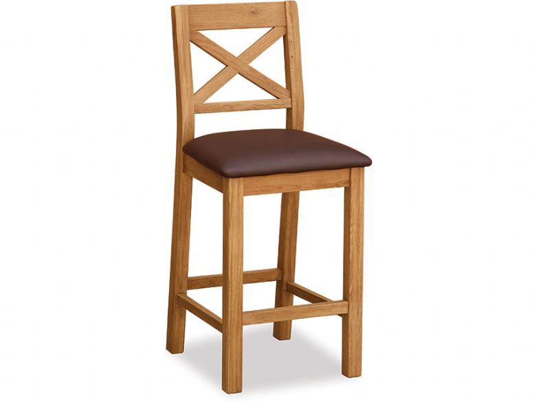 Winchester oak rustic barstool with brown seat pad