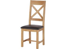 Oak Cross Back Dining Chair With Brown PU Seat