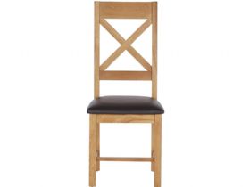 Winchester Oak Cross Back Dining Chair With Brown PU Seat
