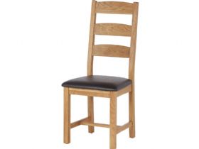 Oak Ladder Back Dining Chair With PU Brown Seat
