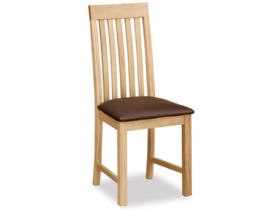Oak Vertical Slatted Chair With Brown PU Seat