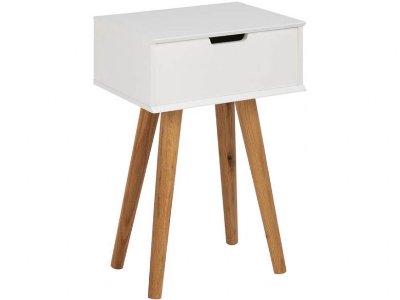 Malmo white MDF and oak bedside table available at Furniture Barn