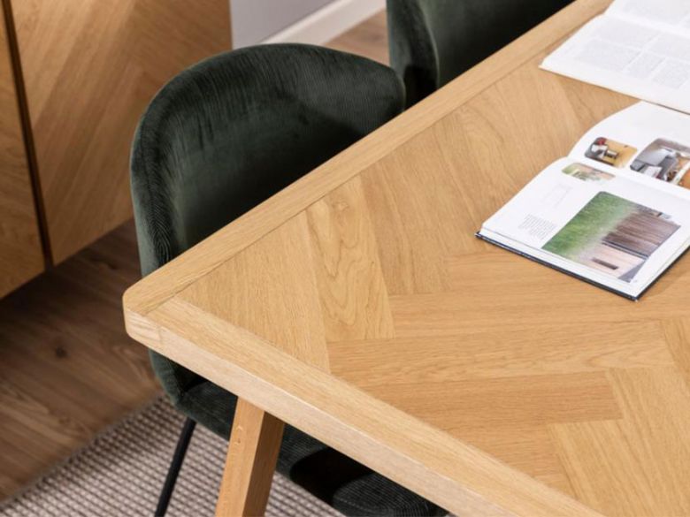 Iona Oak Herringbone dining table available at Furniture Barn