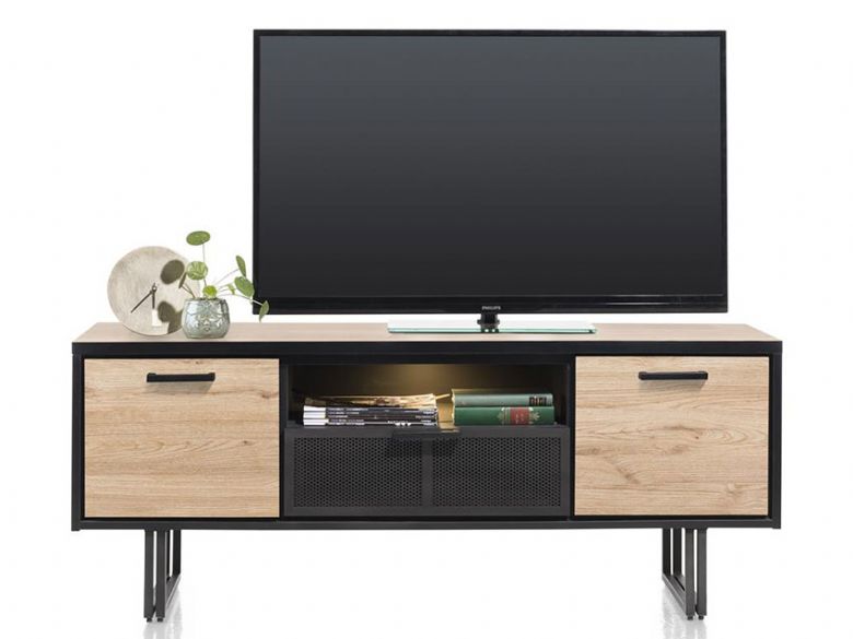 Habufa Avalon large wood and black tv unit available at Lee Longlands