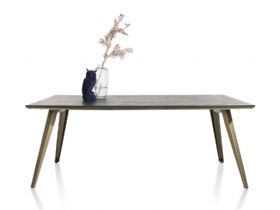 Habufa City black oak and gold dining table available at Lee Longlands