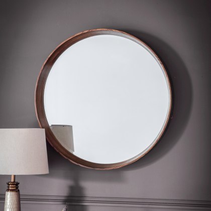 Keaton Round Mirror Walnut, Small