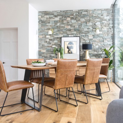 Brockley 240cm Oak Dining Table with 4 Sam Tan Dining Chairs Brockley 240cm Oak Dining Table with 4 Sam Tan Dining Chairs