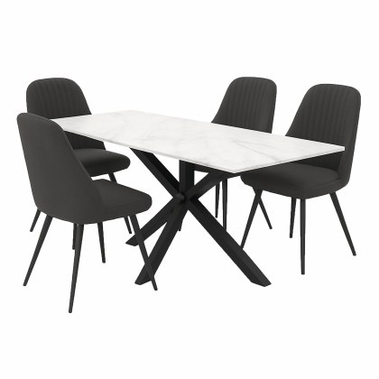 Francesco White Extending Dining Table & 4 Dark Grey Dallas Dining Chairs Francesco White Extending Dining Table & 4 Dark Grey Dallas Dining Chairs