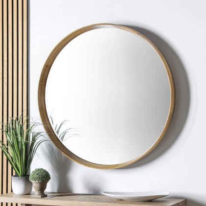 Keaton Round Mirror Oak, Large