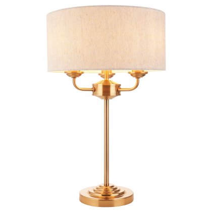 Highclere 3 Light Table Lamp Antique Brass and Vintage White Shade