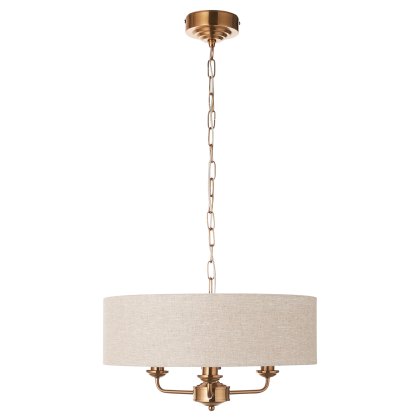 Highclere 3-Light Pendant – Vintage Brass with Natural Linen Shade