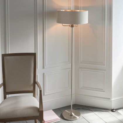 Highclere Floor Lamp, Brushed Chrome & Natural Linen Shade