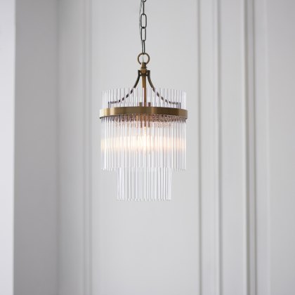 Marietta 1 Light Pendant – Antique Brass & Clear Glass Rods