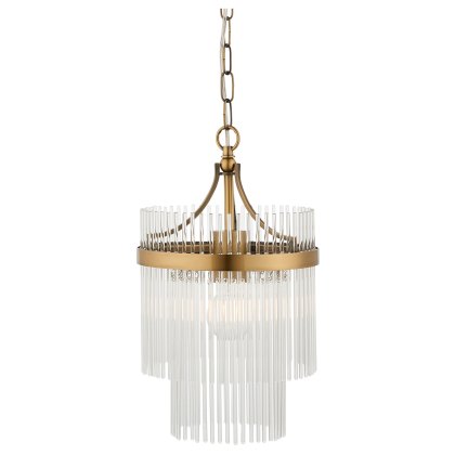 Marietta 1 Light Pendant – Antique Brass & Clear Glass Rods