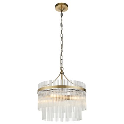 Marietta 3 Light Pendant – Antique Brass & Clear Glass Rods