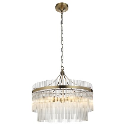Marietta 5 Light Pendant – Antique Brass & Clear Glass Rods