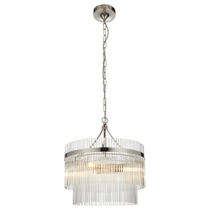 Marietta 5 Light Pendant – Bright Nickel & Clear Glass Rods
