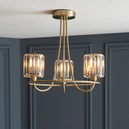Berenice 3 Light Semi-Flush Ceiling Light – Antique Brass & Faceted Glass Berenice 3 Light Semi-Flush Ceiling Light – Antique Brass & Faceted Glass