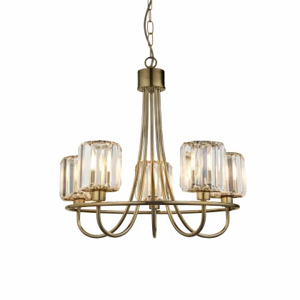 Berenice 5 Light Pendant Light Antique Brass and Faceted Glass Berenice 5 Light Pendant Light Antique Brass and Faceted Glass
