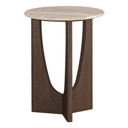 Sunset Round Side Table with Travertine Top
