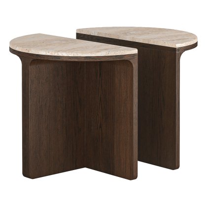 Sunset Half Moon Nest Of Table with Travertine Top