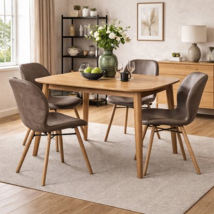 Malin Dining Extending Oak Dining Table 160-200cm + 4 Dorcas Light Brown Dining Chairs