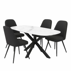 Giza 130cm Marble Extending Dining Table & 4 Dark Grey Dallas Dining Chairs Giza 130cm Marble Extending Dining Table & 4 Dark Grey Dallas Dining Chairs