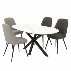 Giza 130cm Marble Extending Dining Table & 2 Light Grey & 2 Dark Grey Dallas Dining Chairs