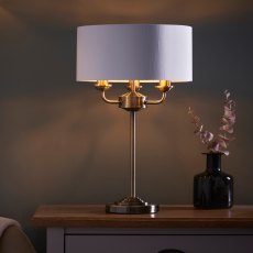 Gallery Direct Highclere 3 Light Table Lamp Antique Brass and Vintage White Shade