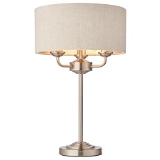 Gallery Direct Highclere 3-Light Pendant – Brushed Chrome with Natural Linen Shade
