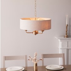 Gallery Direct Highclere 3-Light Pendant – Vintage Brass with Natural Linen Shade