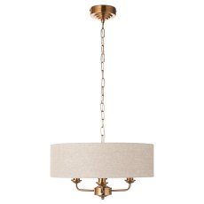 Gallery Direct Highclere 3-Light Pendant – Vintage Brass with Natural Linen Shade