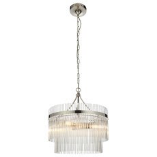 Marietta 5 Light Pendant – Bright Nickel & Clear Glass Rods