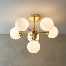 Gallery Direct Oscar Ceiling Light Brushed Gold with Gloss White Glass Gallery Direct Oscar Ceiling Light Brushed Gold with Gloss White Glass