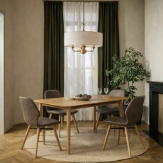 Malin Dining Extending Oak Dining Table 160-200cm + 4 Dorcas Light Brown Dining Chairs