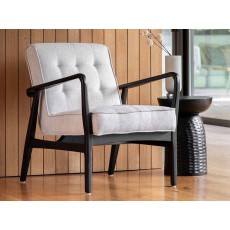 Gallery Direct Mid-Century Black Oak Armchair with Natural Fabric Upholstery Gallery Direct Mid-Century Black Oak Armchair with Natural Fabric Upholstery