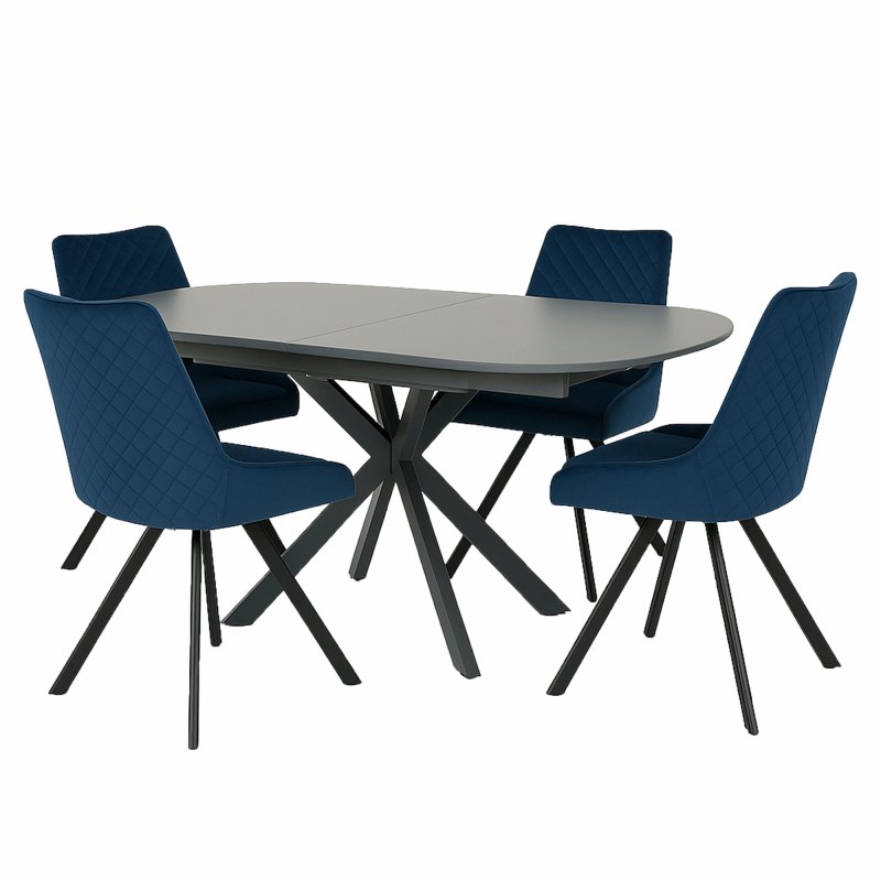 Busby Grey Extending Dining Table & 4 Norfolk Blue Dining Chairs Busby Grey Extending Dining Table & 4 Norfolk Blue Dining Chairs