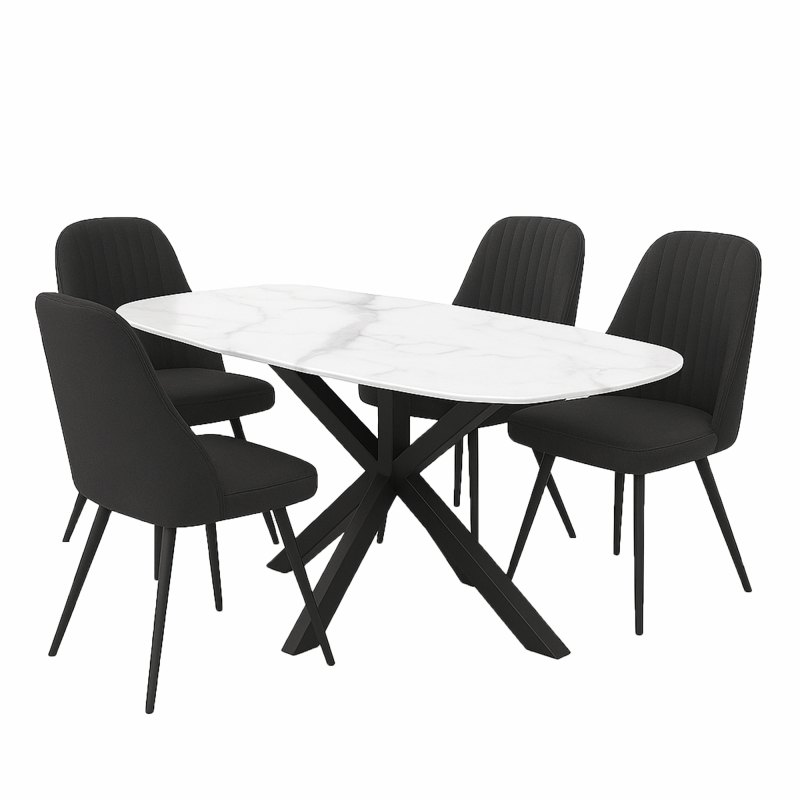 Giza 130cm Marble Extending Dining Table & 4 Dark Grey Dallas Dining Chairs Giza 130cm Marble Extending Dining Table & 4 Dark Grey Dallas Dining Chairs