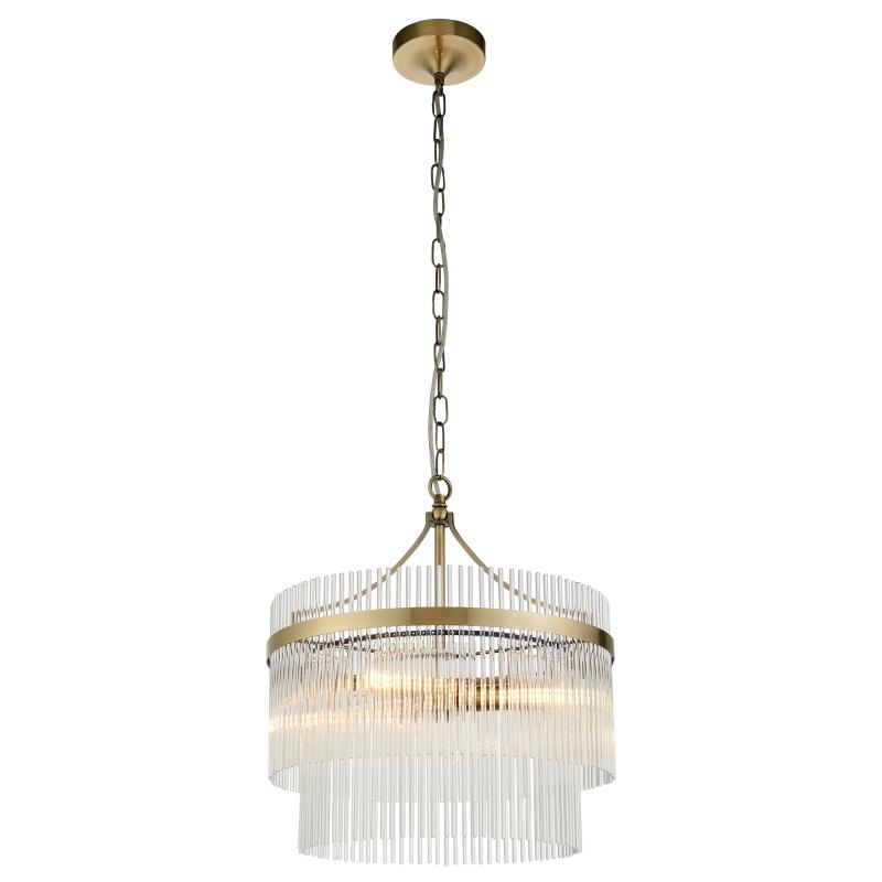 Marietta 3 Light Pendant – Antique Brass & Clear Glass Rods Marietta 3 Light Pendant – Antique Brass & Clear Glass Rods