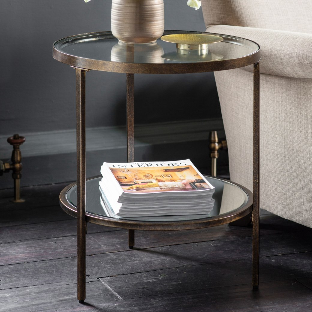 Hudson Bronze Side Table | Aged Bronze Glass Accent Table - Furniture Barn