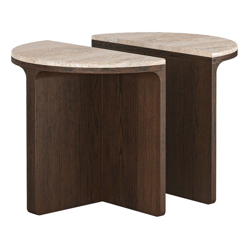 Sunset Half Moon Nest Of Table with Travertine Top Sunset Half Moon Nest Of Table with Travertine Top