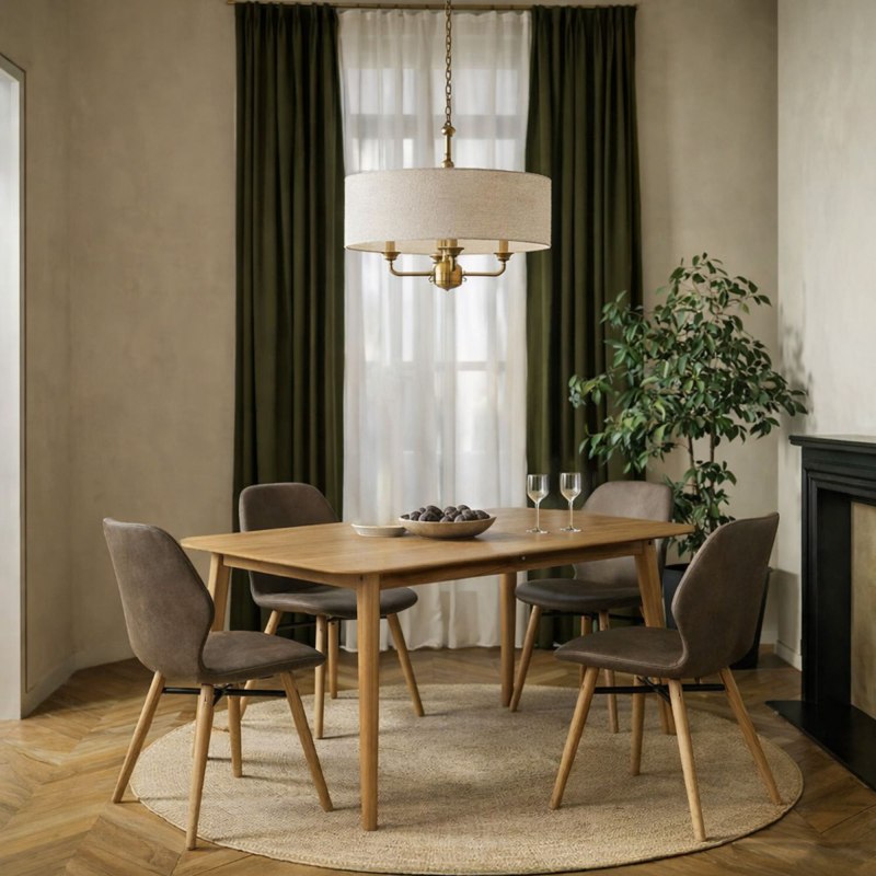 Malin Dining Extending Oak Dining Table 160-200cm + 4 Dorcas Light Brown Dining Chairs Malin Dining Extending Oak Dining Table 160-200cm + 4 Dorcas Light Brown Dining Chairs
