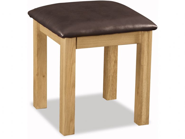 Winchester oak stool with brown leather look seat