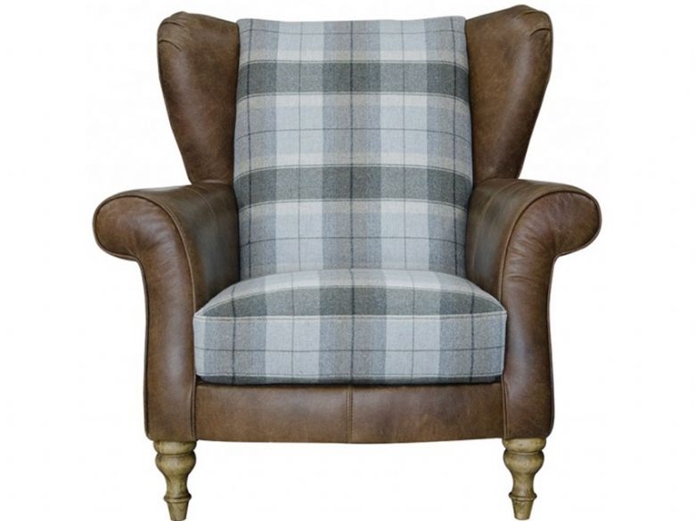 Logan Leather And Fabric Wing Chair With Check Fabric Furniture Barn
