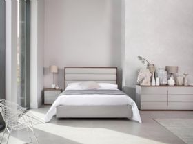 Style grey modern bedstead available at Furniture Barn
