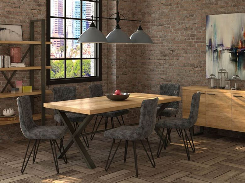 Yukon oak and steel living and dining room collection