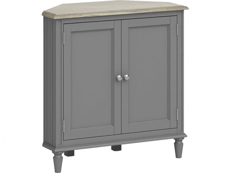Ellison painted grey corner cupboard available at Furniture Barn