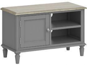 Ellison grey painted small TV unit available at Furniture Barn