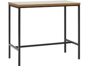 Rosta bar table wood with black metal base available at Furniture Barn